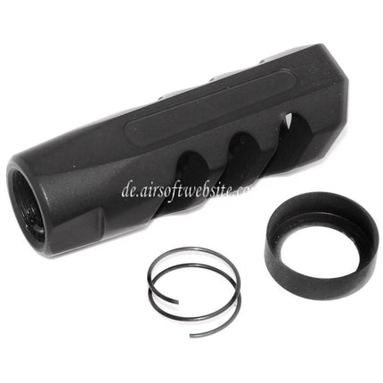 APS EMG Licensed F1 Firearms Angle Faced Mündungsbremse Mündungsfeuerdämpfer Geeignet für -14mm CCW CCW Gegen den Uhrzeigersinn Lauf Gewehre Airsoft
