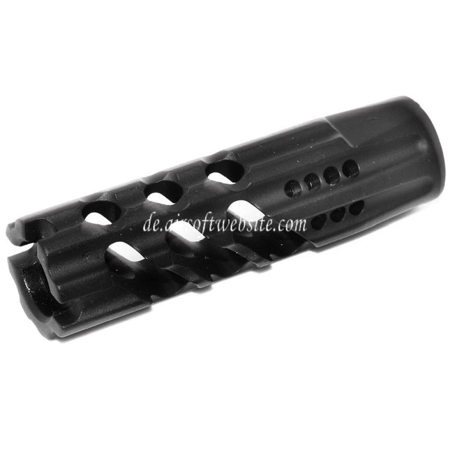 APS EMG Licensed F1 Firearms Dragon Slay Faced Mündungsbremse Mündungsfeuerdämpfer Geeignet für -14mm CCW CCW Gegen den Uhrzeigersinn Lauf Gewehre Airsoft Schwarz