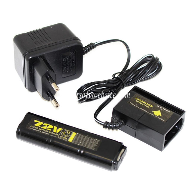 WELL 7.2V 450mAh Ni-MH Batterie und 220V EU Stecker Ladegerät Geeignet für Vz61 Scorpion / MP7 / MAC10 / R2 / R4 AEG Airsoft