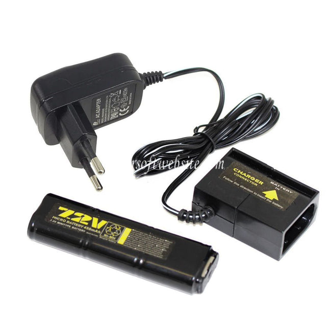 WELL 7.2V 450mAh Ni-MH Batterie und 220V EU Stecker Ladegerät Geeignet für Vz61 Scorpion / MP7 / MAC10 / R2 / R4 AEG Airsoft