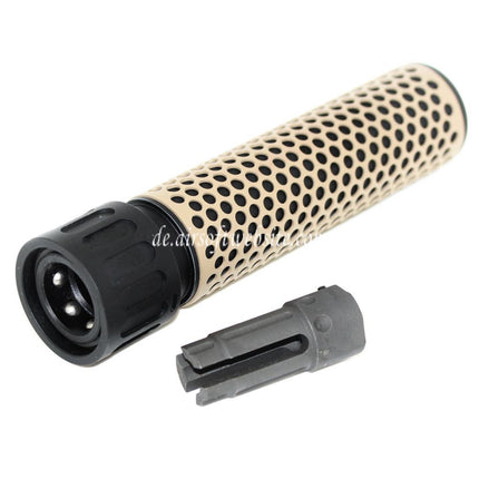 Airsoft Website 179mm 7 Zoll 5.56 Stil QDC Schalldämpfer mit Mündungsfeuerdämpfer Geeignet für -14mm CCW Gegen den Uhrzeigersinn Lauf Gewehre Airsoft Tan/Schwarz