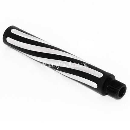 Airsoft Website 4.5 Zoll Aluminium 2-Tone Spiralförmig geriffelt Äußeres Lauf verlängerungsrohr -14mm CCW Gegen den Uhrzeigersinn AEG GBB Schwarz/Silver