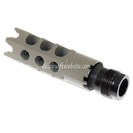 Airsoft Website 84mm DTK-1 Stil Mündungsbremse Mündungsfeuerdämpfer mit Adapter Geeignet für -14mm CCW Gegen den Uhrzeigersinn Lauf Gewehre