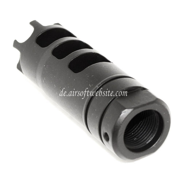 AIRSOFT WEBSITE 64mm Dragon 556 AK Stil Metall Mündungsbremse Mündungsfeuerdämpfer geeignet für -14mm CCW Gewehre mit gegen den Uhrzeigersinn gedrehtem Lauf Schwarz