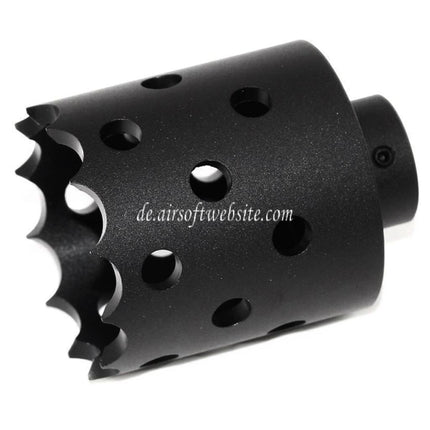 Airsoft Website 43mm/55mm Lochsäge Angriffsstil Metall Mündungsbremse Blitzunterdrücker geeignet für -14mm CCW Gewehre mit gegen den Uhrzeigersinn gedrehtem Lauf Schwarz