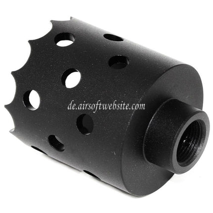 Airsoft Website 43mm/55mm Lochsäge Angriffsstil Metall Mündungsbremse Blitzunterdrücker geeignet für -14mm CCW Gewehre mit gegen den Uhrzeigersinn gedrehtem Lauf Schwarz