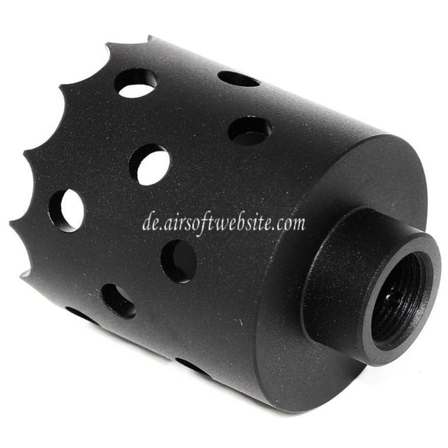 Airsoft Website 43mm/55mm Lochsäge Angriffsstil Metall Mündungsbremse Blitzunterdrücker geeignet für -14mm CCW Gewehre mit gegen den Uhrzeigersinn gedrehtem Lauf Schwarz