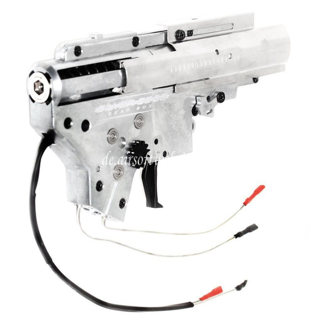APS Schnellwechsel Federsystem Ambidextrous Silver Edge Extreme 8mm German Bearing V2 Version 2 Getriebe Geeignet für M4 M16 Serie AEG EBB Gewehre Airsoft Hinten verkabelt