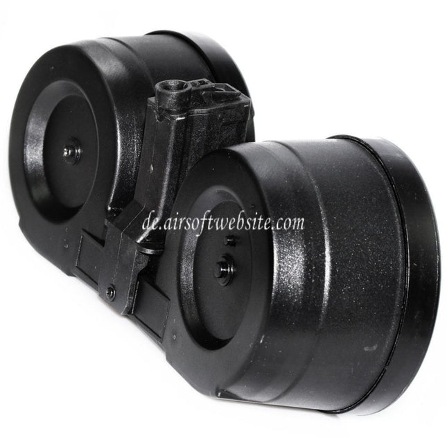 BATTLEAXE 2500rd Elektrisch Wicklung Doppel Trommelmagazin Geeignet für MP5 Serie AEG Gewehre Airsoft Schwarz