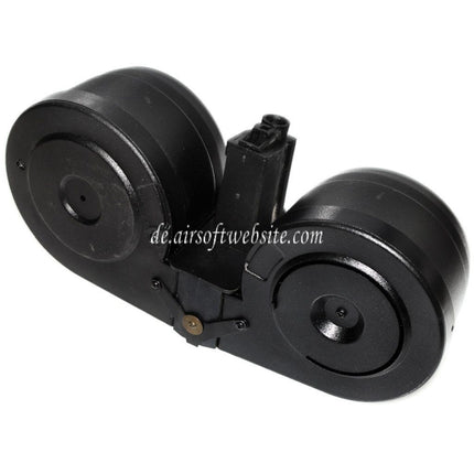 BATTLEAXE 2500rd Elektrisch Wicklung Doppel Trommelmagazin Geeignet für MP5 Serie AEG Gewehre Airsoft Schwarz