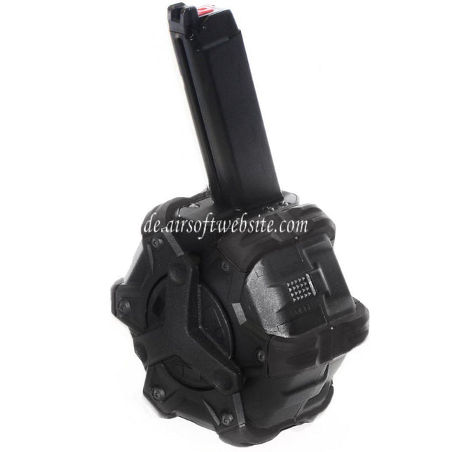 Armorer Works AW Custom 350rd Gas Adaptive Trommelmagazin Geeignet für G17 G18C G-Serie GBB Pistolen Airsoft