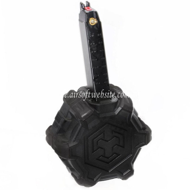 Armorer Works AW Custom 350rd Gas Adaptive Trommelmagazin Geeignet für G17 G18C G-Serie GBB Pistolen Airsoft