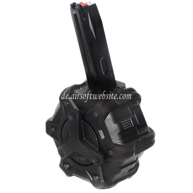 Armorer Works AW Custom 350rd Gas Adaptive Trommelmagazin Geeignet für AW MB Serie / KJW / WE (WE-TECH) / Tokyo Marui M9 M92 GBB Pistolen Airsoft