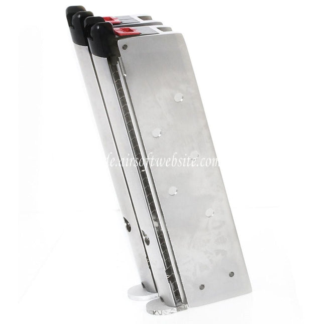 Armorer Works AW 32rd Doppel Lauf Gas Magazin Geeignet für AW MX Serie / WE Doppel Lauf 1911 Serie GBB Pistolen Airsoft Silber (Skull Cam Grundplatte)