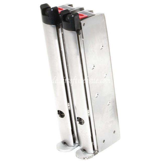 Armorer Works AW 32rd Doppel Lauf Gas Magazin Geeignet für AW MX Serie / WE Doppel Lauf 1911 Serie GBB Pistolen Airsoft Silber (Skull Cam Grundplatte)