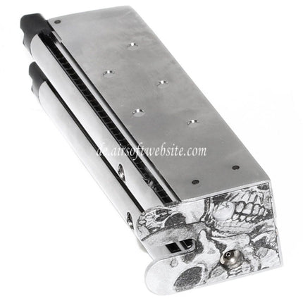 Armorer Works AW 32rd Doppel Lauf Gas Magazin Geeignet für AW MX Serie / WE Doppel Lauf 1911 Serie GBB Pistolen Airsoft Silber (Skull Cam Grundplatte)