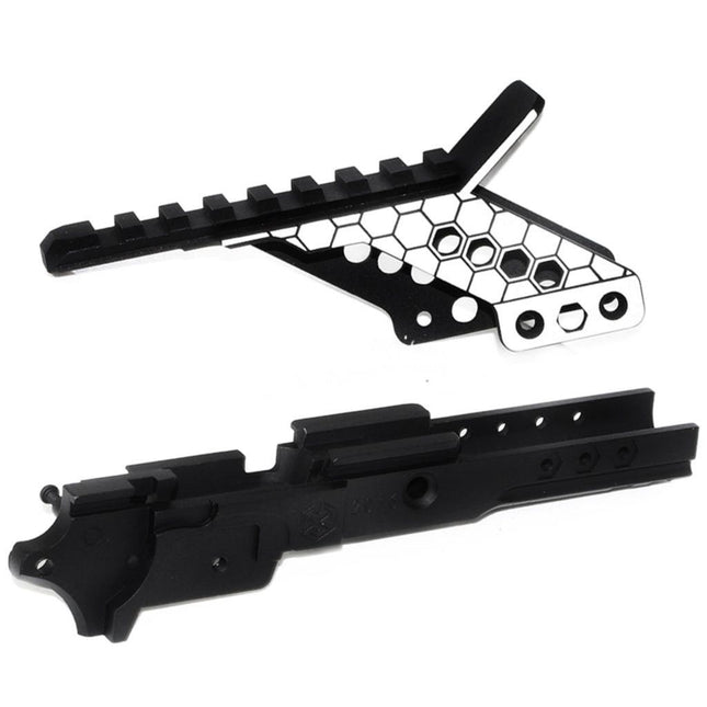 Armorer Works AW Vorgebohrt HX Mittlerer Rahmen mit Optikhalterung und Schnellspanngriff Geeignet für AW WE Tokyo Marui Hi-Capa Serie GBB Pistolen Airsoft Schwarz/Silber