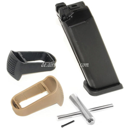 WE (WE-TECH) 25rd Co2 Magazin Ventilschlüssel Griffverlängerungssatz Geeignet für G17 G18C G34 G35 G-Serie GBB Pistolen Airsoft Schwarz