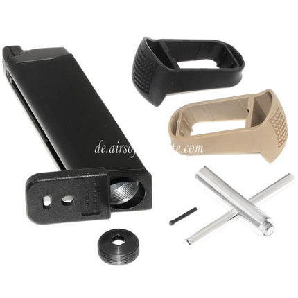 WE (WE-TECH) 25rd Co2 Magazin Ventilschlüssel Griffverlängerungssatz Geeignet für G17 G18C G34 G35 G-Serie GBB Pistolen Airsoft Schwarz