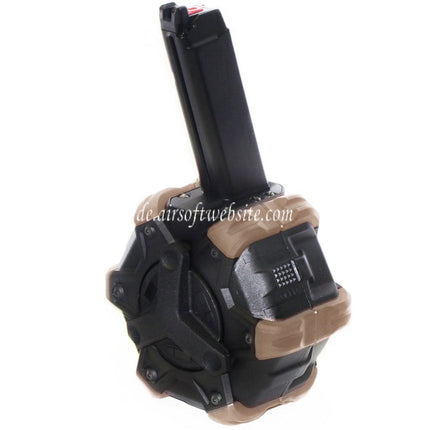 Armorer Works AW Custom 350rd Gas Adaptive Trommelmagazin Geeignet für G17 G18C G-Serie GBB Pistolen Airsoft
