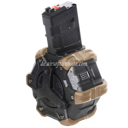 Armorer Works AW Custom 350rd Gas Adaptive Trommelmagazin Geeignet für WE (WE-TECH) Open Bolt Type L85 / SCAR-L / R5C / T65 / HK416 / AR M4 M16 GBB Gewehre Airsoft
