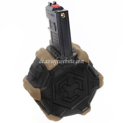 Armorer Works AW Custom 350rd Gas Adaptive Trommelmagazin Geeignet für WE (WE-TECH) Open Bolt Type L85 / SCAR-L / R5C / T65 / HK416 / AR M4 M16 GBB Gewehre Airsoft