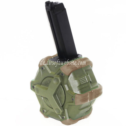 WE (WE-TECH) 350rd Gas Trommelmagazin Geeignet für G17 G18C G-Serie GBB Pistolen Airsoft