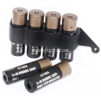 CYMA 6 Stück (30rd jede) Plastik Schrotflinte Schrotpatronen Magazin mit 4-Schalen-Halter Metall Carrier Geeignet für CYMA Tokyo Marui M870 Schrotflinte Airsoft