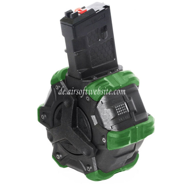 Armorer Works AW Custom 350rd Gas Adaptive Trommelmagazin Geeignet für WE (WE-TECH) Open Bolt Type L85 / SCAR-L / R5C / T65 / HK416 / AR M4 M16 GBB Gewehre Airsoft