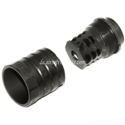 5KU 50mm 360 X37 Mündungsbremse Mündungsfeuerdämpfer mit Blast Shield Geeignet für +24mm CW Rechtsgewinde Lauf Gewehre Airsoft Schwarz