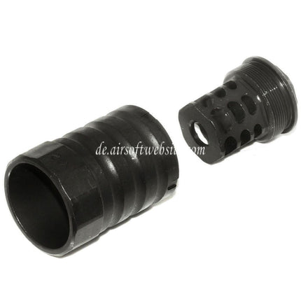 5KU 53mm 360 X12 Mündungsbremse Mündungsfeuerdämpfer mit Blast Shield Geeignet für -14mm CCW Gegen den Uhrzeigersinn Lauf Gewehre Airsoft Schwarz