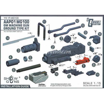 Show Guns Tactical SG RX-79 Gundam Ground Typ MG100 Maschinengewehr Kit mit Fire Pig Light Tracer geeignet für Action Army AAP-01 Serie GBB-Pistolen Airsoft