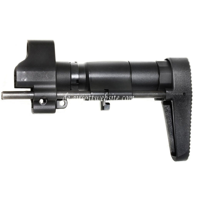 Airsoft Website CNC Aluminum Einziehbarer Schaft mit Adapter Geeignet für CYMA Tokyo Marui MP5 Serie AEG Gewehre Schwarz
