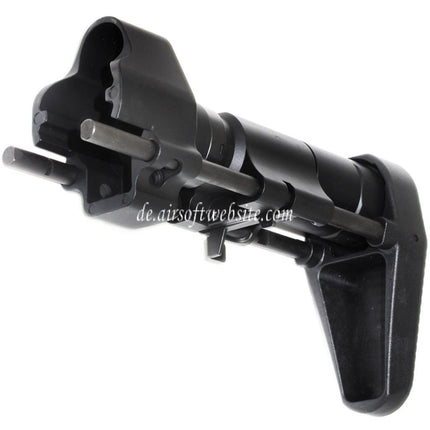 Airsoft Website CNC Aluminum Einziehbarer Schaft mit Adapter Geeignet für CYMA Tokyo Marui MP5 Serie AEG Gewehre Schwarz
