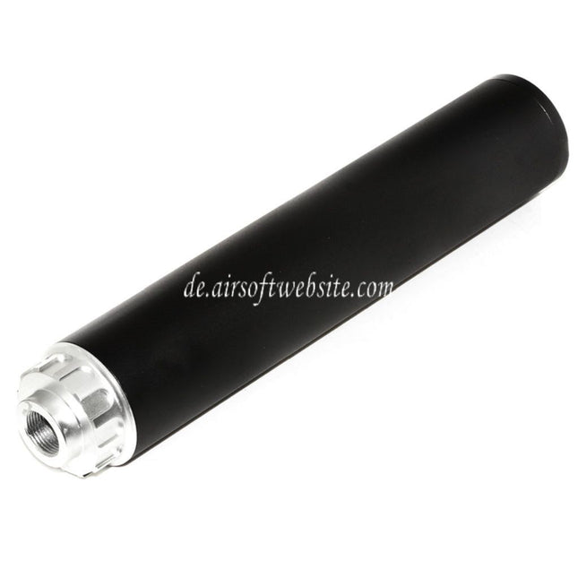 DOUBLE BELL 198mm/204mm x 43mm Schalldämpfer Geeignet für -14mm CCW Gegen den Uhrzeigersinn Gewehre Airsoft Schwarz/Silber