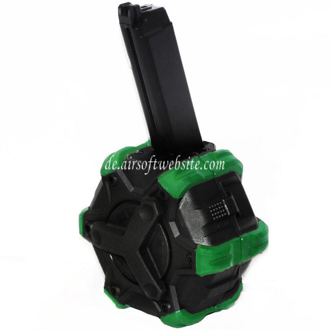 WE (WE-TECH) 350rd Gas Trommelmagazin Geeignet für G17 G18C G-Serie GBB Pistolen Airsoft