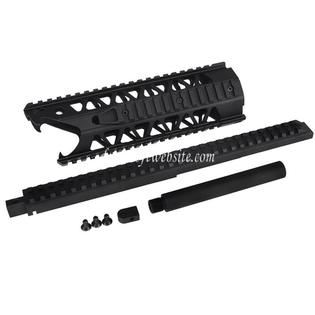 Army Armament 9 Zoll 4-seitiger Schiene Raptor RAS Keymod Schnittstelle Handschutz schienen system Geeignet für Army Armament R908 AUG AEG Gewehre Airsoft Schwarz