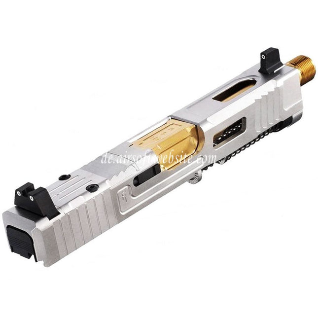 VFC CNC Edelstahl Fowler Industries MKII Kompletter oberer Schlittenlauf Set Geeignet für Elite Force VFC G19X G45 GBB Pistolen Airsoft Silber