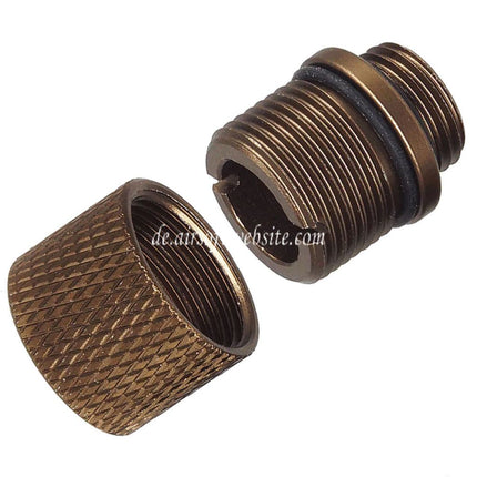 Airsoft Website Lauf Schalldämpfer Kompensator Adapter mit Laufmantel Gewindeschutz Typ-1 Geeignet für KSC M9 / WE Pistolen +11mm CW Gewinde im Uhrzeigersinn -14mm CCW Gewinde gegen den Uhrzeigersinn