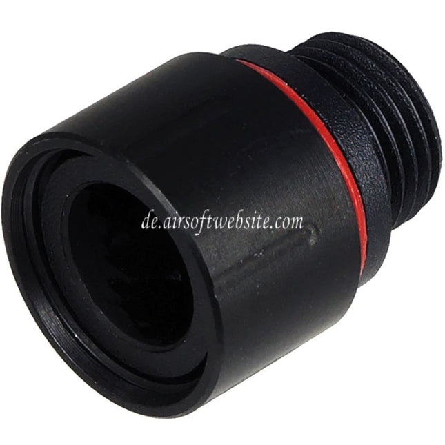 Airsoft Website Lauf Schalldämpfer Kompensator Adapter mit Laufmantel Gewindeschutz Typ-2 Geeignet für KSC M9 / WE Pistolen +11mm CW Gewinde im Uhrzeigersinn -14mm CCW Gewinde gegen den Uhrzeigersinn Schwarz