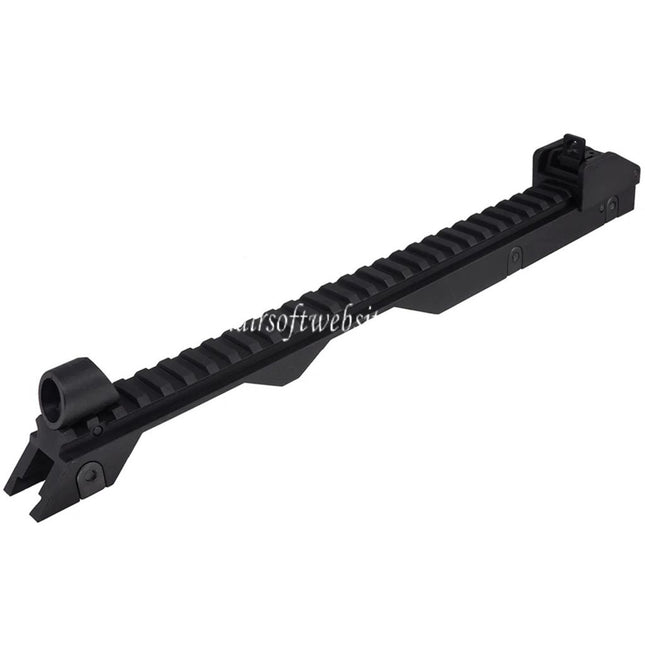 Airsoft Website 340mm Obere Schiene mit Vorderem Hinterem Visier Geeignet für G36 Serie AEG Gewehre Schwarz